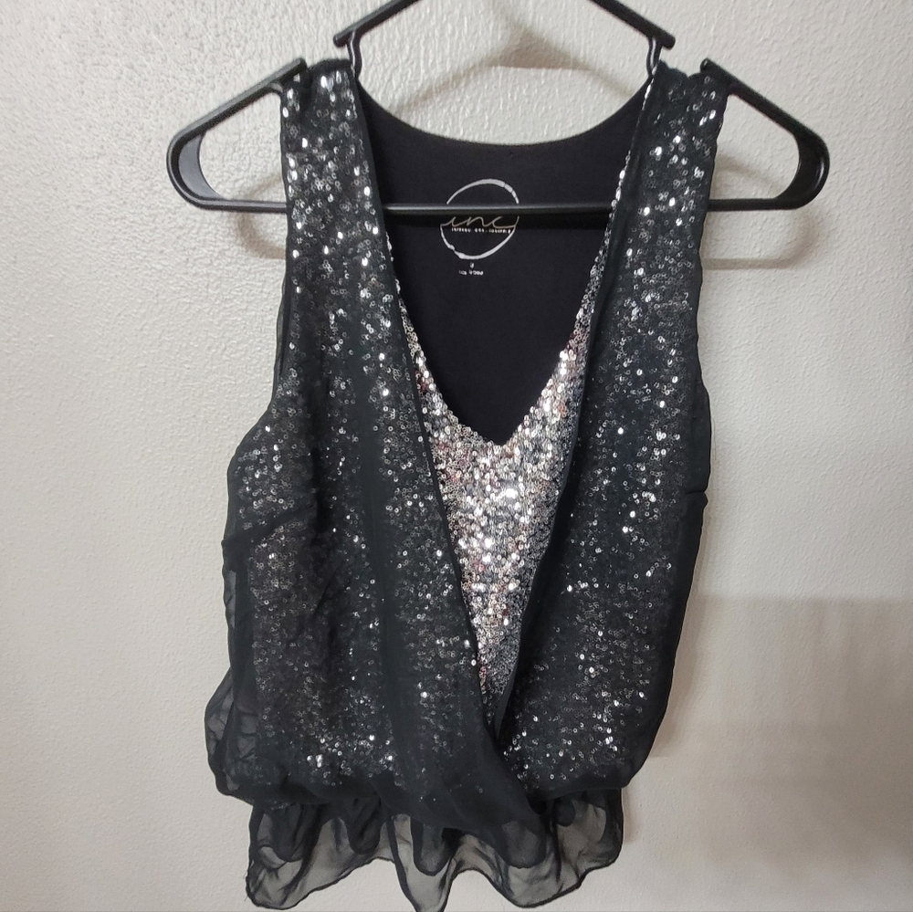 Black and Silver Sequin Top Size Medium